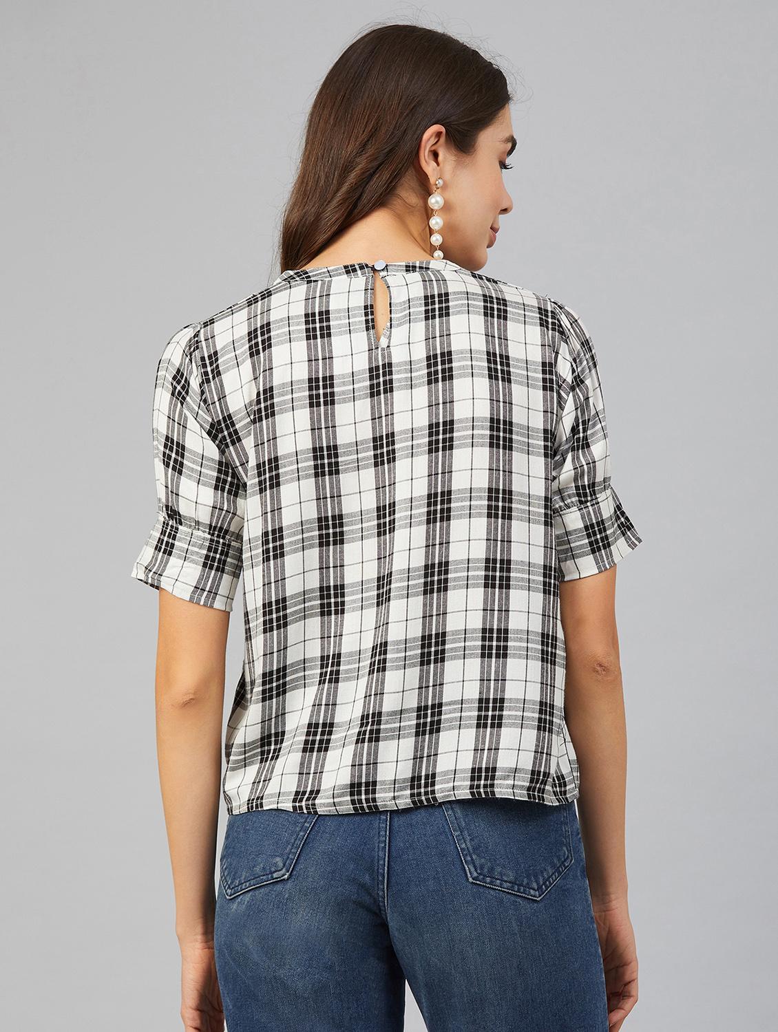 key hole neck checkered top - 17562564 - Zoom Image - 2
