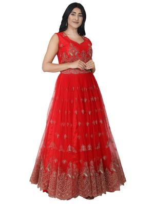 embroidered net flared gown - 17562572 - Standard Image - 3