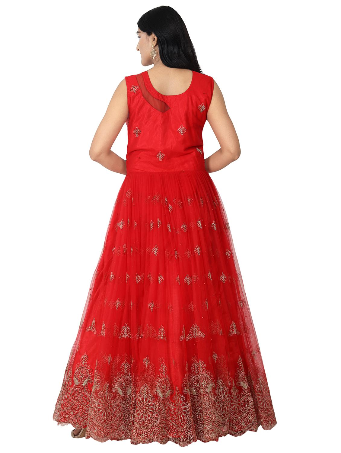 embroidered net flared gown - 17562572 - Zoom Image - 4