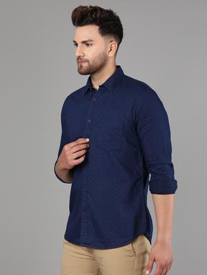 navy blue self design casual shirt - 17562596 - Standard Image - 2