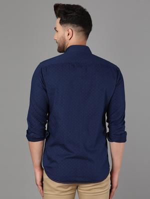 navy blue self design casual shirt - 17562596 - Standard Image - 3