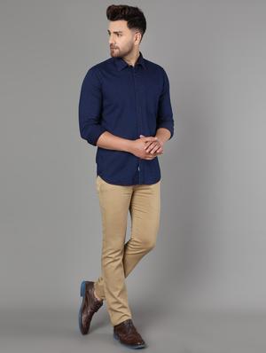 navy blue self design casual shirt - 17562596 - Standard Image - 4
