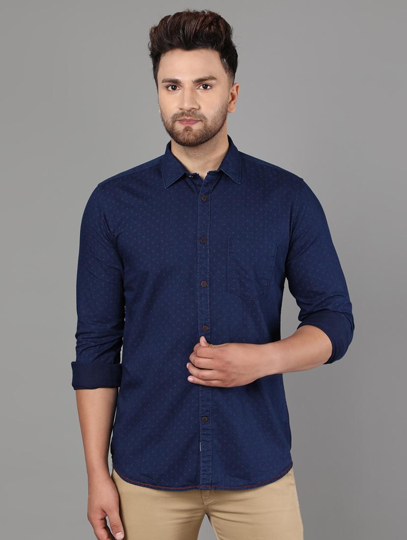 navy blue self design casual shirt - 17562596 - Zoom Image - 1