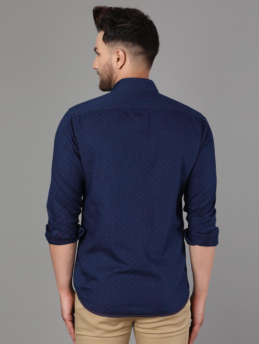 navy blue self design casual shirt - 17562596 - Zoom Image - 3