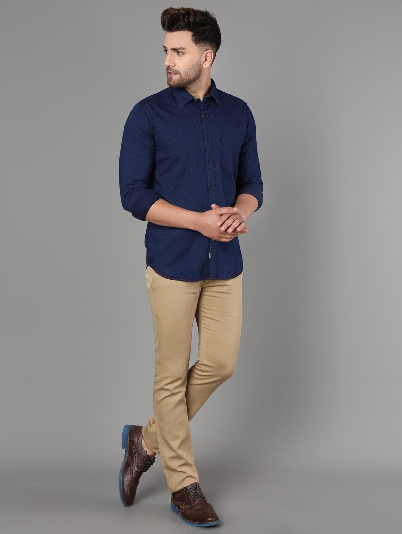 navy blue self design casual shirt - 17562596 - Zoom Image - 4