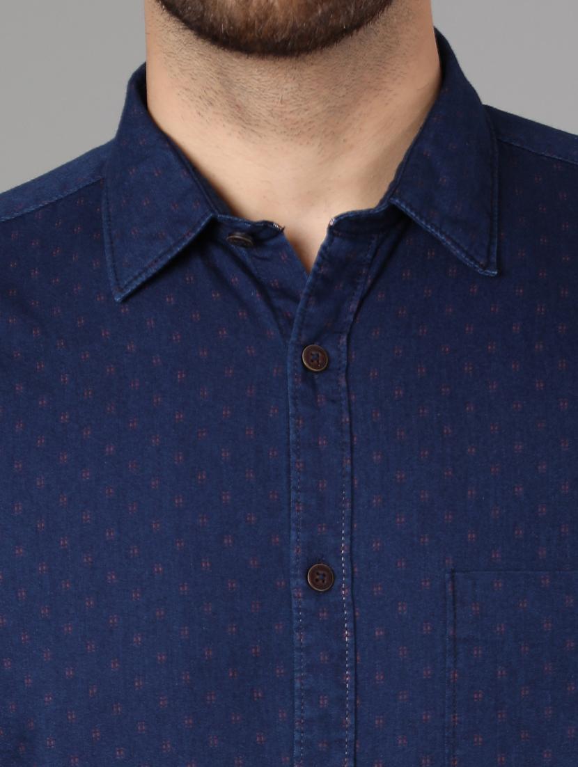 navy blue self design casual shirt - 17562596 - Zoom Image - 5