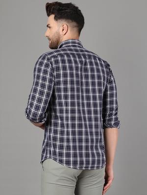 navy blue checkered casual shirt - 17562598 - Standard Image - 3