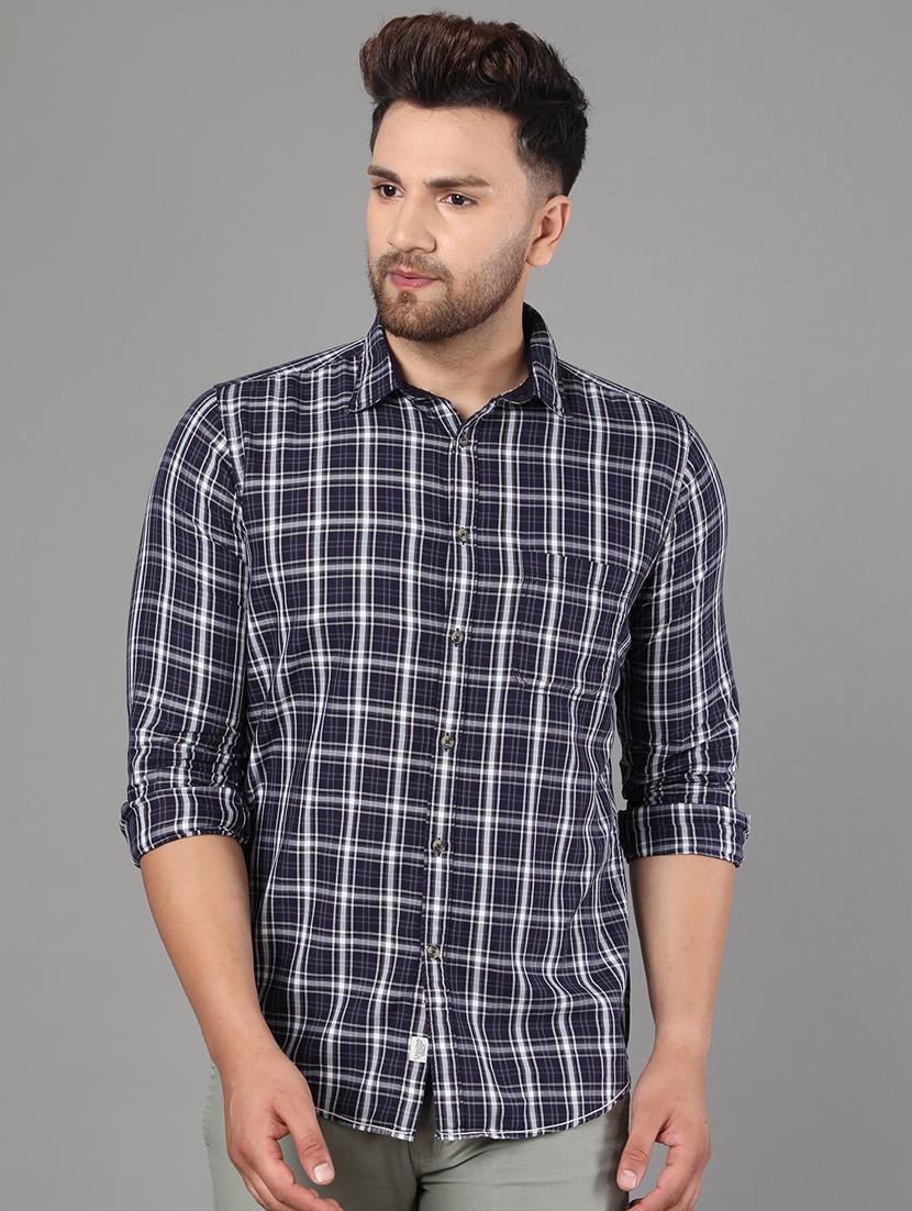 navy blue checkered casual shirt - 17562598 - Zoom Image - 1