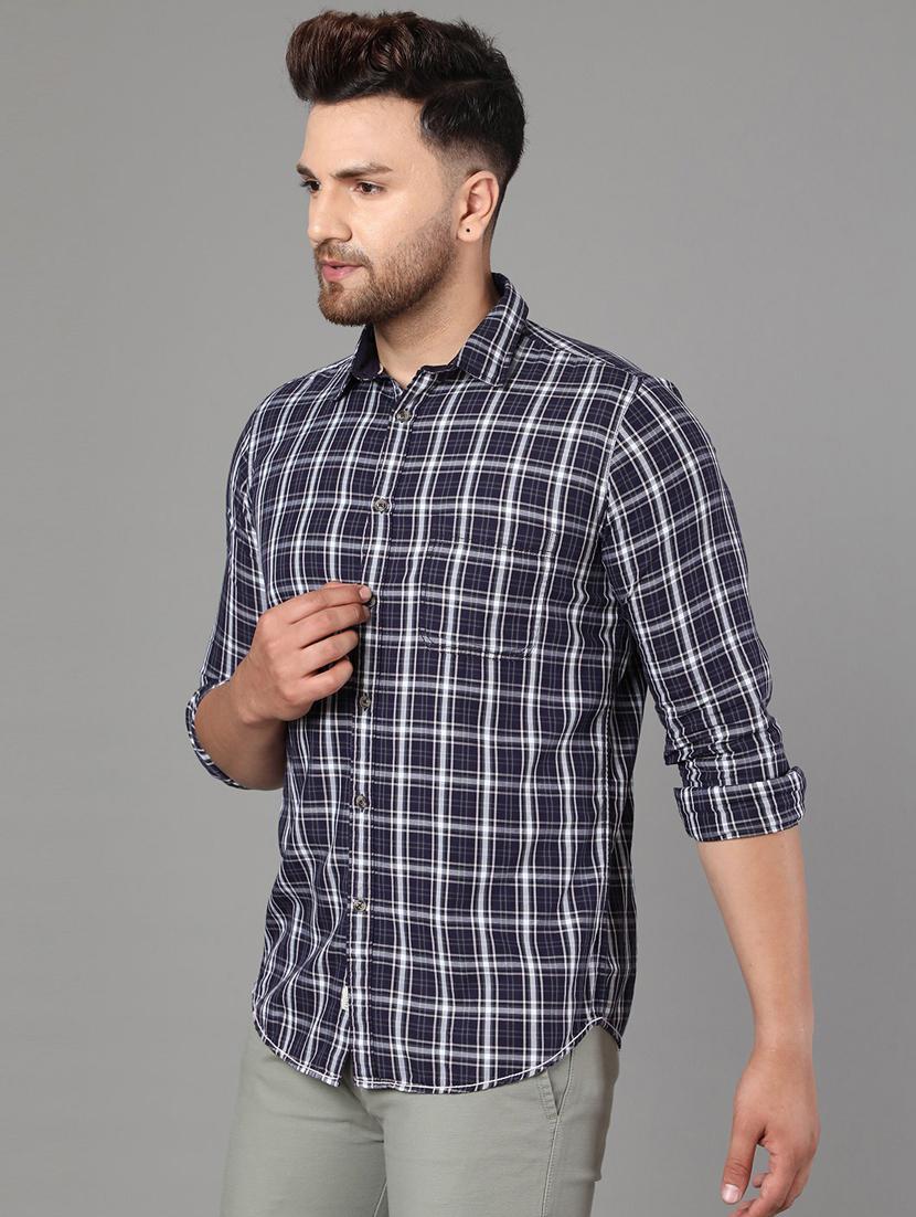 navy blue checkered casual shirt - 17562598 - Zoom Image - 2