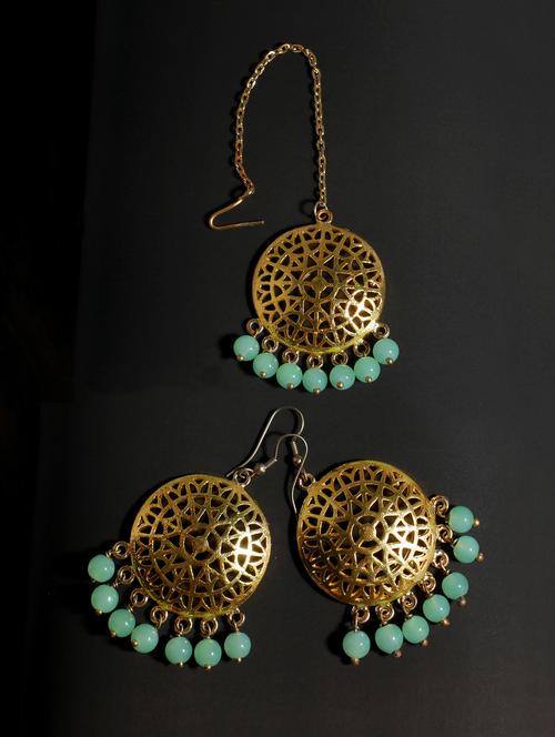 green metal necklaces and earring - 17562806 - Standard Image - 1