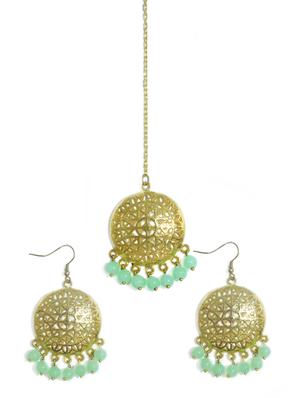 green metal necklaces and earring - 17562806 - Standard Image - 2