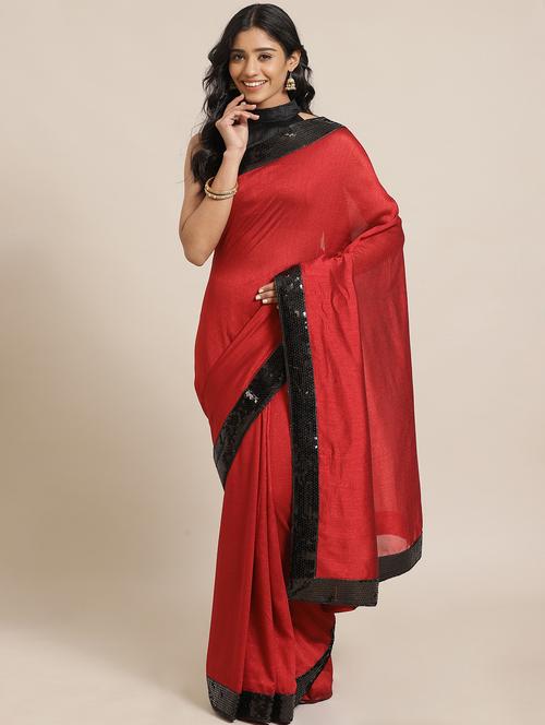 solid bordered saree with blouse - 17562959 - Standard Image - 1