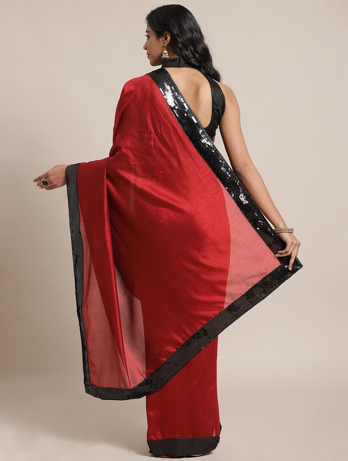 solid bordered saree with blouse - 17562959 - Zoom Image - 2