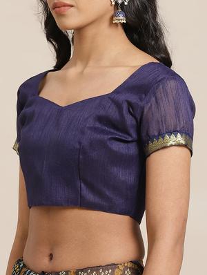 navy chiffon printed saree with blouse - 17562966 - Standard Image - 3