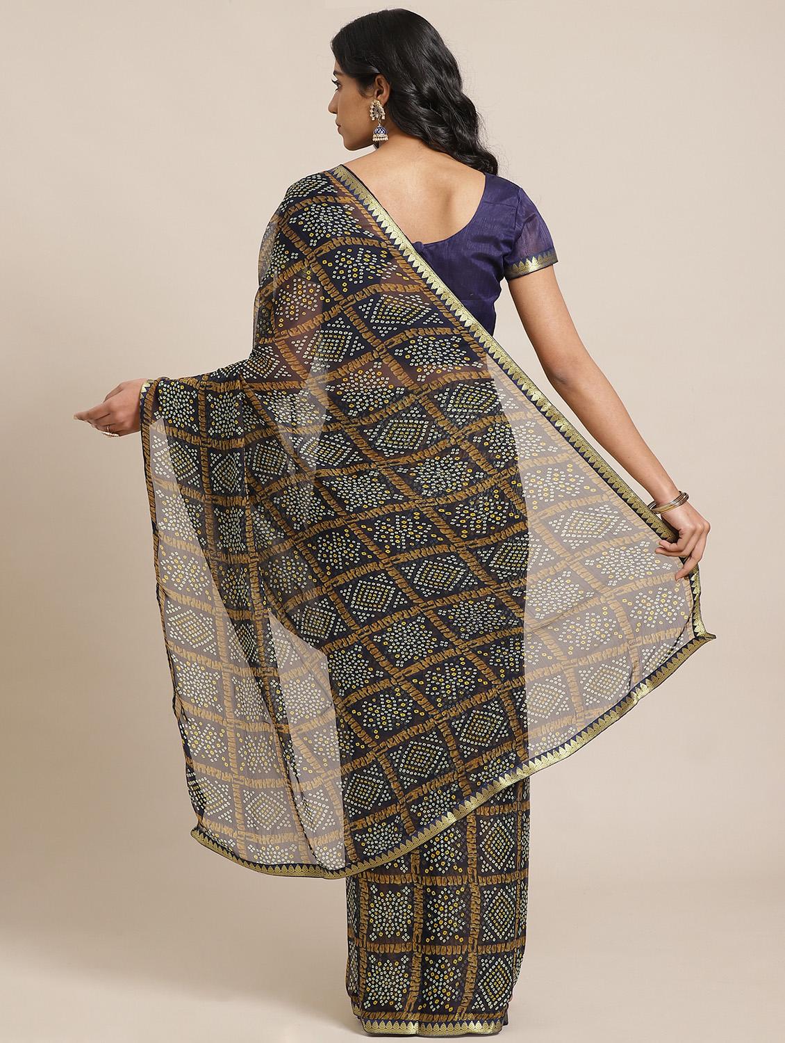 navy chiffon printed saree with blouse - 17562966 - Zoom Image - 2