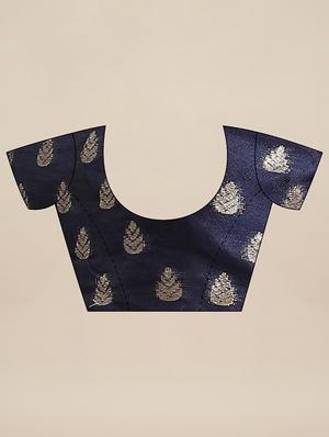 navy silk woven saree with blouse - 17562967 - Standard Image - 3