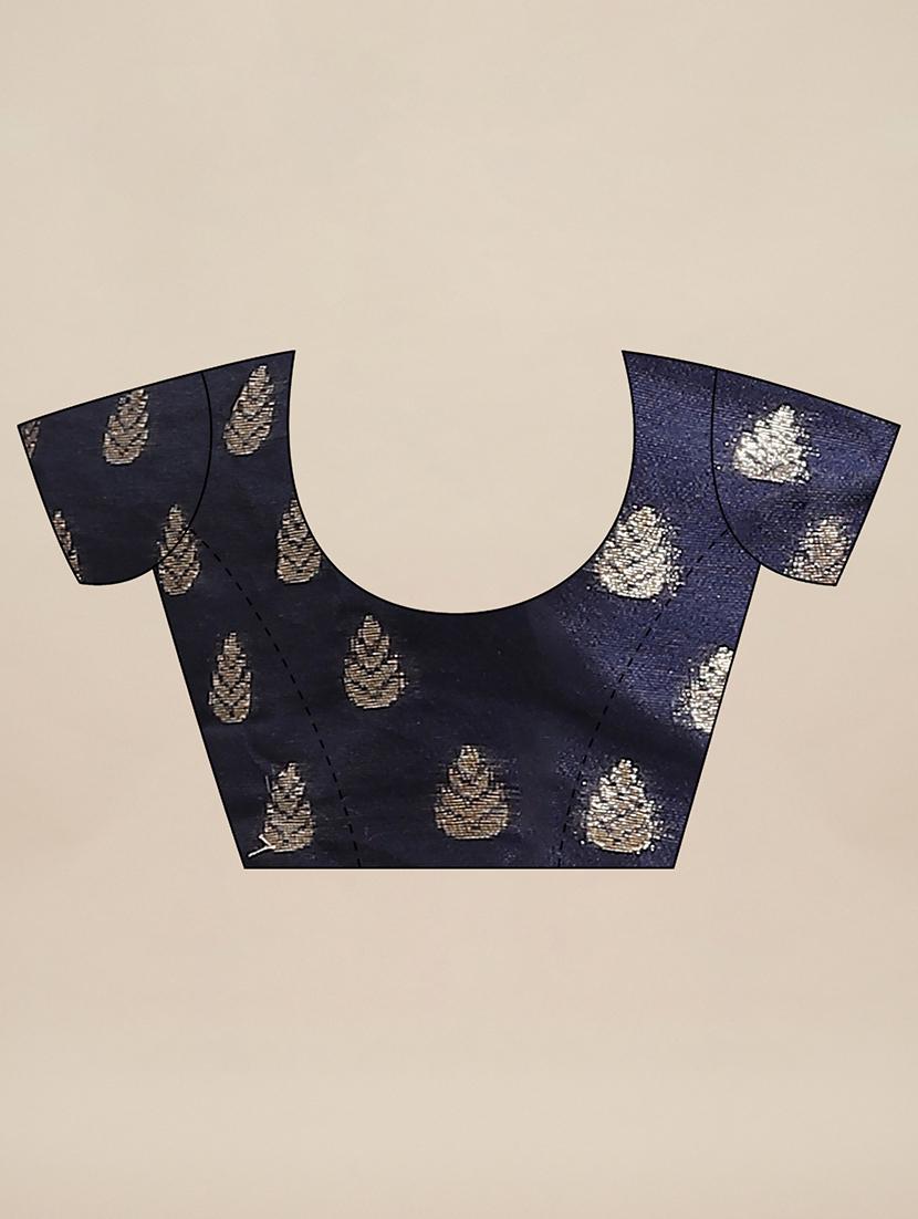 navy silk woven saree with blouse - 17562967 - Zoom Image - 3