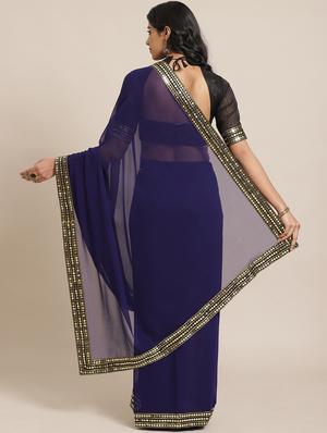navy georgette bordered saree with blouse - 17562968 - Standard Image - 2