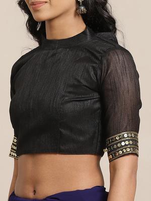 navy georgette bordered saree with blouse - 17562968 - Standard Image - 3