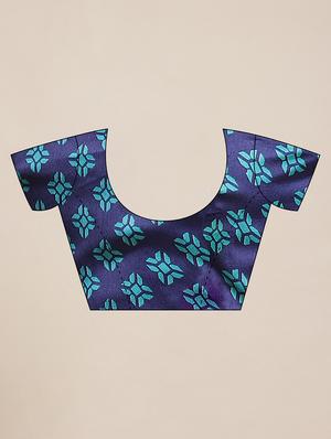 navy crepe printed saree with blouse - 17562969 - Standard Image - 3