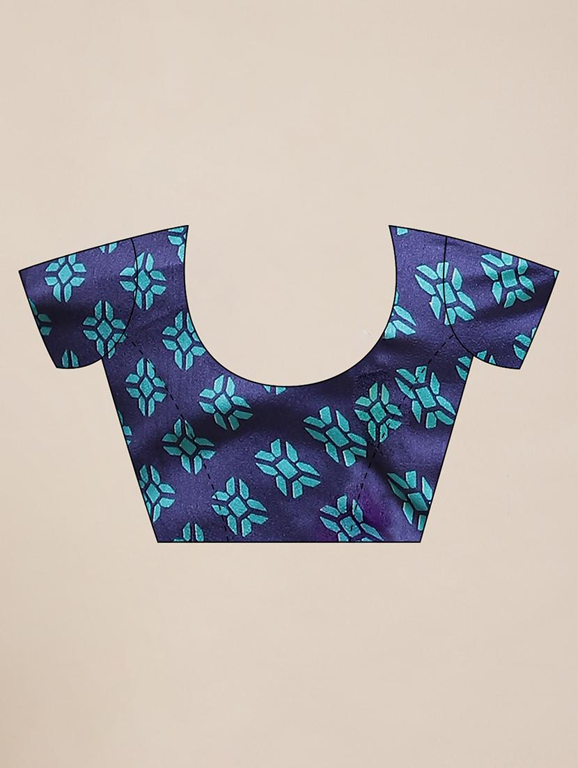 navy crepe printed saree with blouse - 17562969 - Zoom Image - 3
