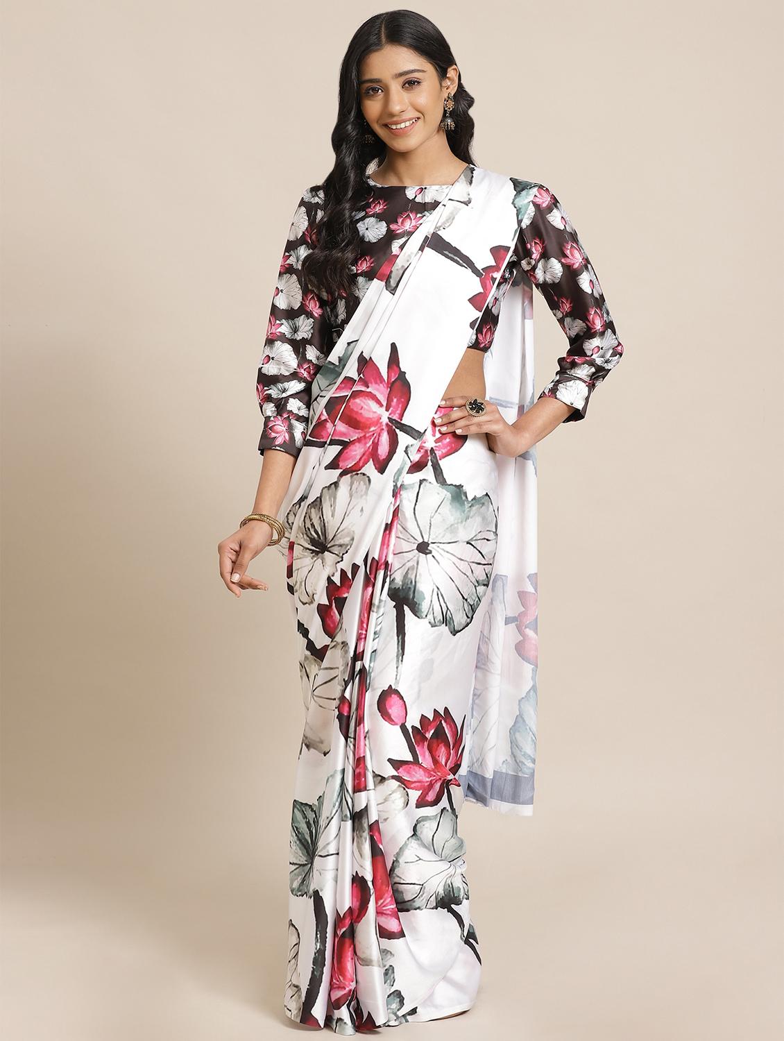 floral printed saree with blouse - 17562972 - Zoom Image - 1