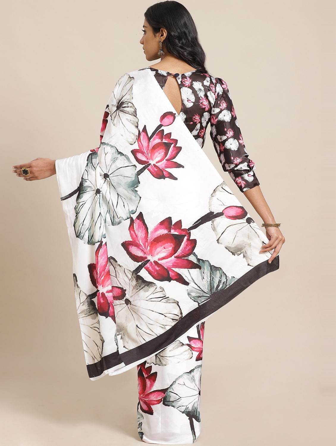 floral printed saree with blouse - 17562972 - Zoom Image - 2
