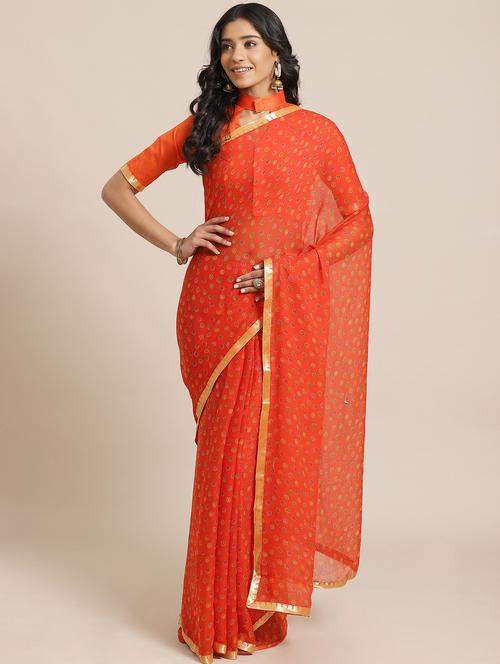 bordered printed saree with blouse - 17562973 - Standard Image - 1