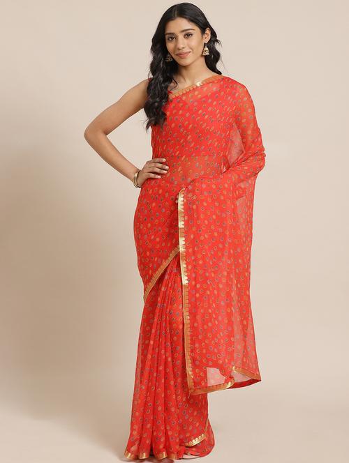 bordered printed saree with blouse - 17562974 - Standard Image - 1