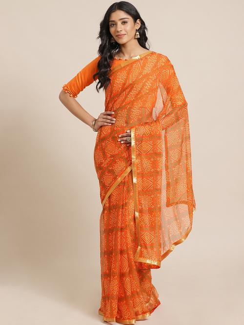bandhani printed saree with blouse - 17562975 - Standard Image - 1