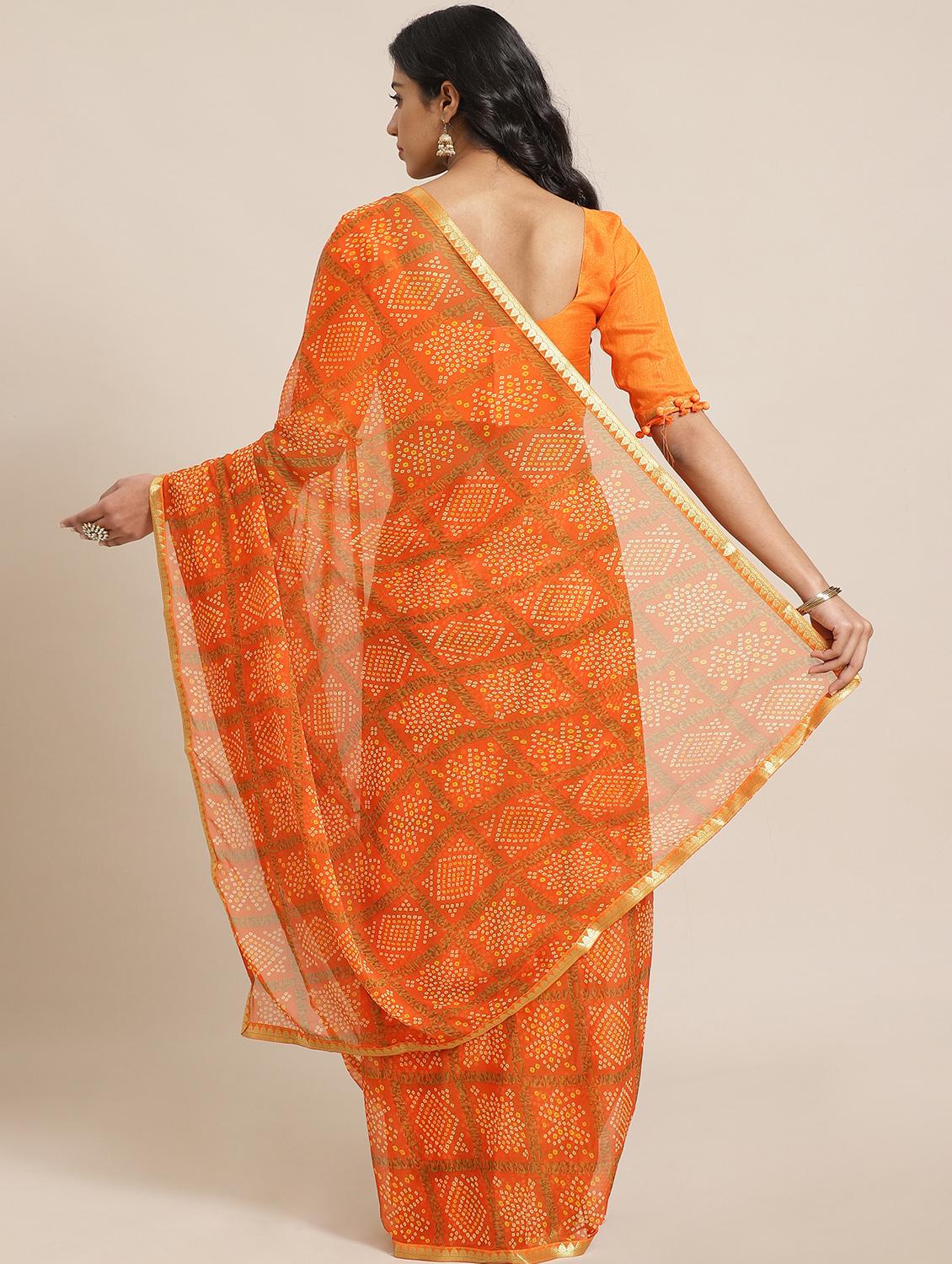 bandhani printed saree with blouse - 17562975 - Zoom Image - 2