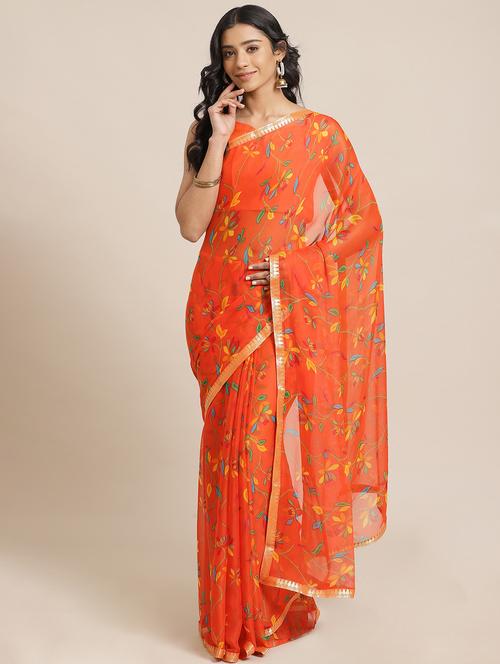 floral printed saree with blouse - 17562976 - Standard Image - 1