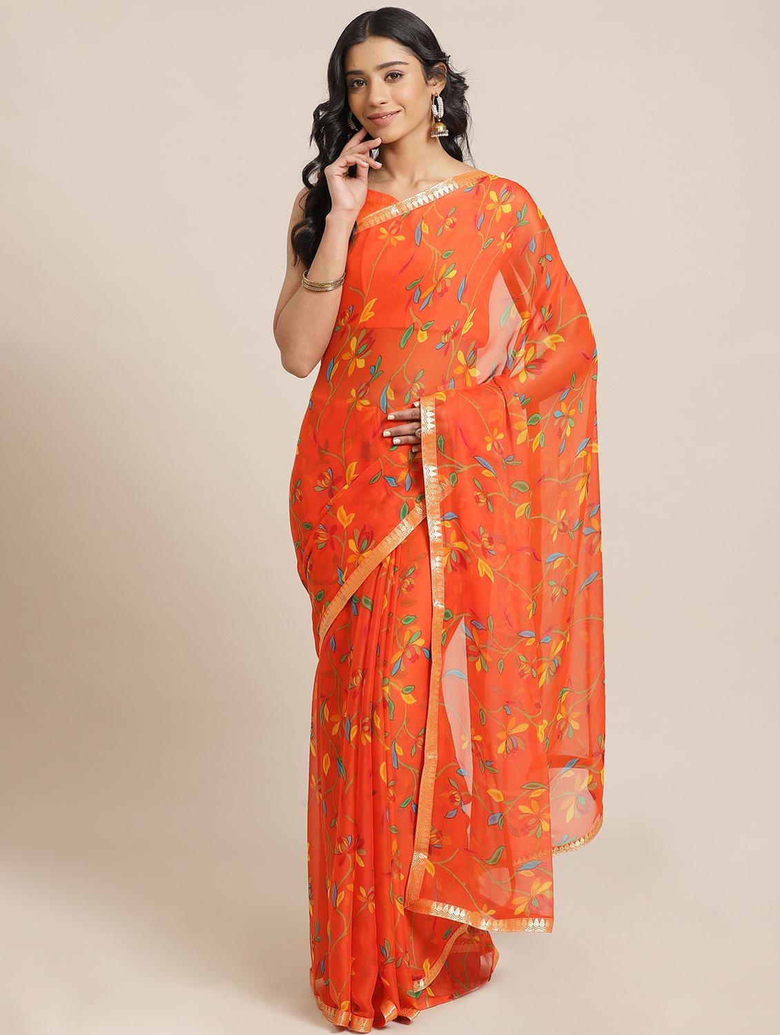 floral printed saree with blouse - 17562976 - Zoom Image - 1