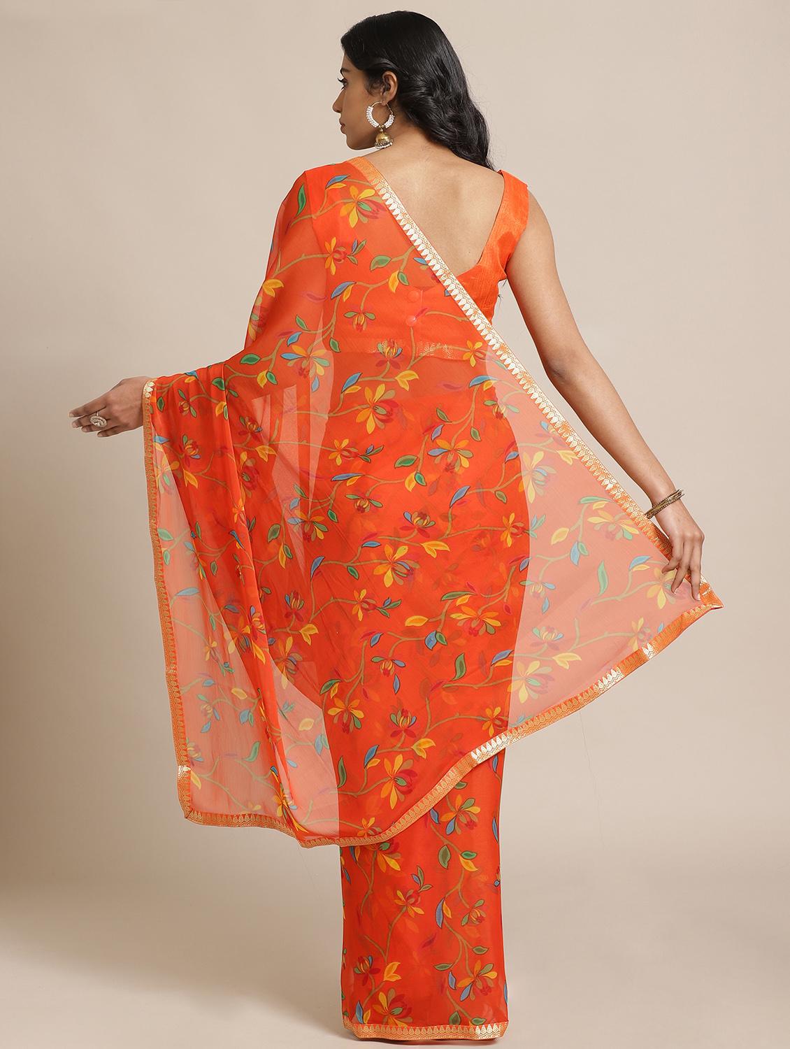 floral printed saree with blouse - 17562976 - Zoom Image - 2