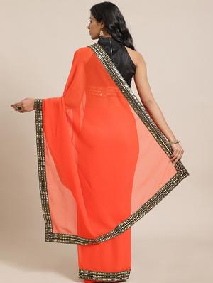 solid bordered saree with blouse - 17562977 - Standard Image - 2