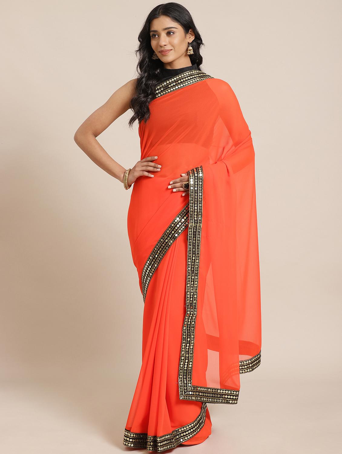 solid bordered saree with blouse - 17562977 - Zoom Image - 1