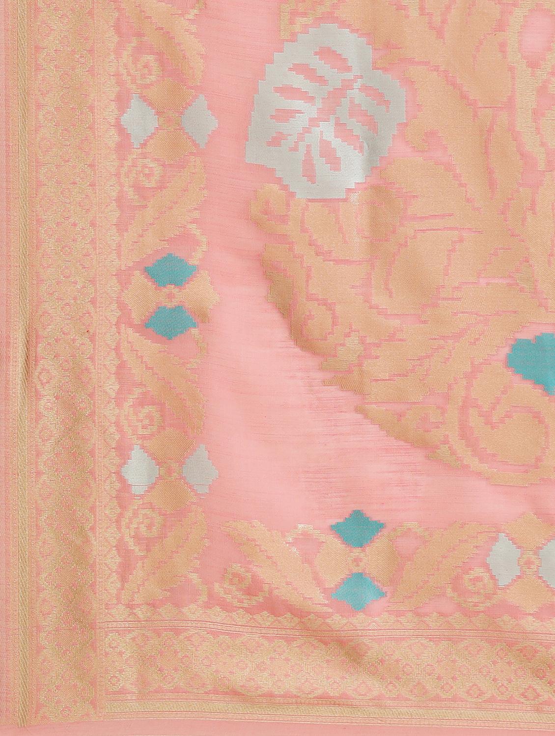 peach linen woven saree with blouse - 17562981 - Zoom Image - 4