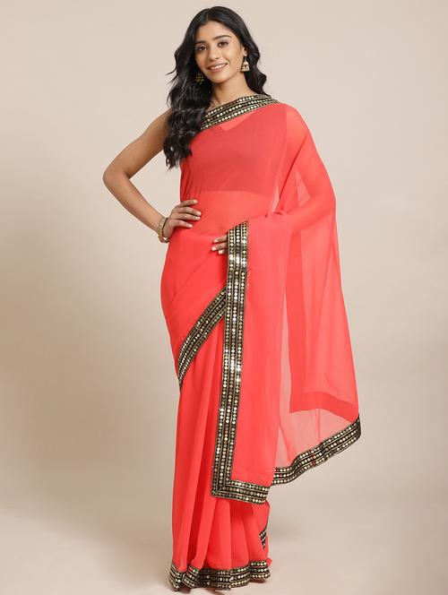 solid bordered saree with blouse - 17562982 - Standard Image - 1