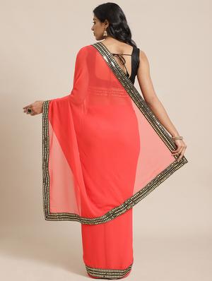 solid bordered saree with blouse - 17562982 - Standard Image - 2