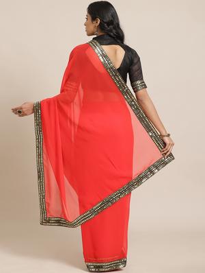 solid bordered saree with blouse - 17563008 - Standard Image - 2