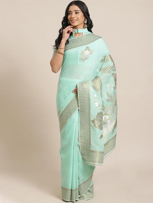 floral woven saree with blouse - 17563011 - Standard Image - 1