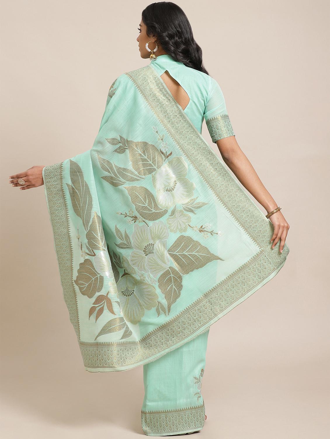floral woven saree with blouse - 17563011 - Zoom Image - 2