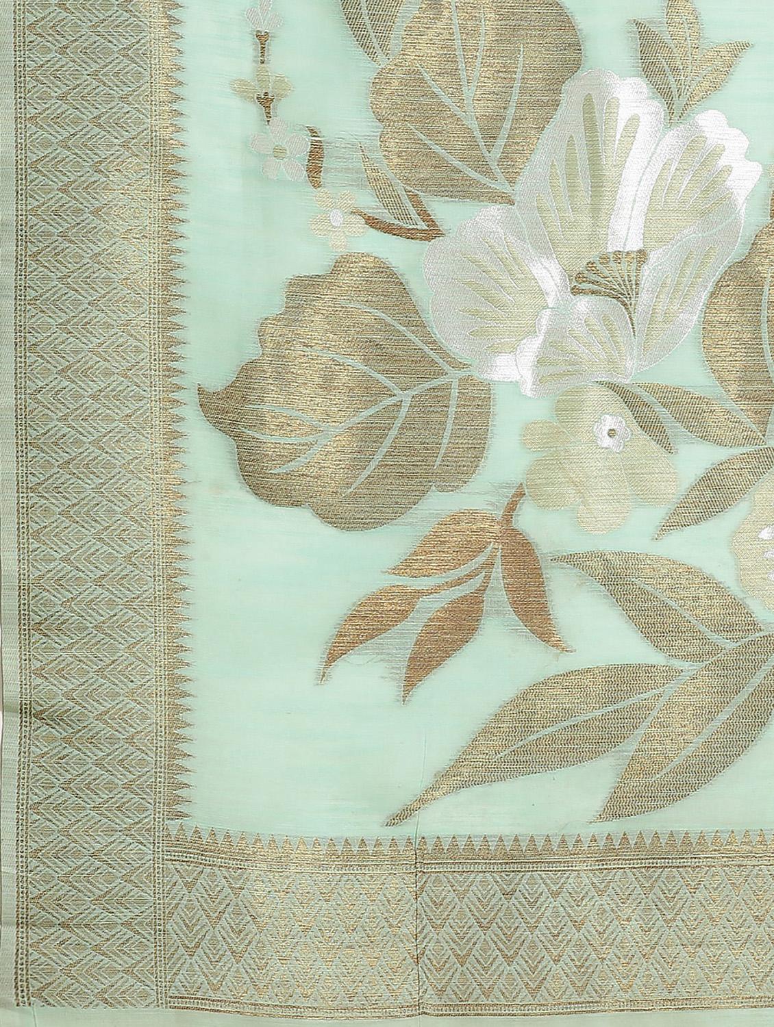 floral woven saree with blouse - 17563011 - Zoom Image - 4