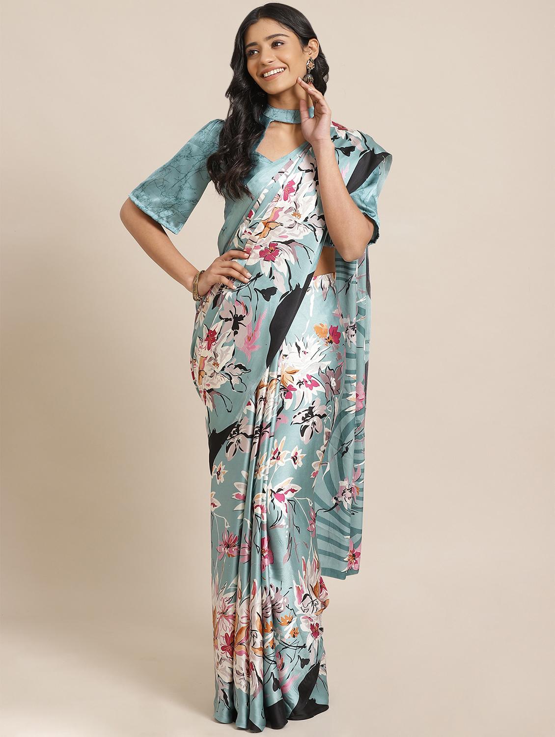 floral printed saree with blouse - 17563013 - Zoom Image - 1