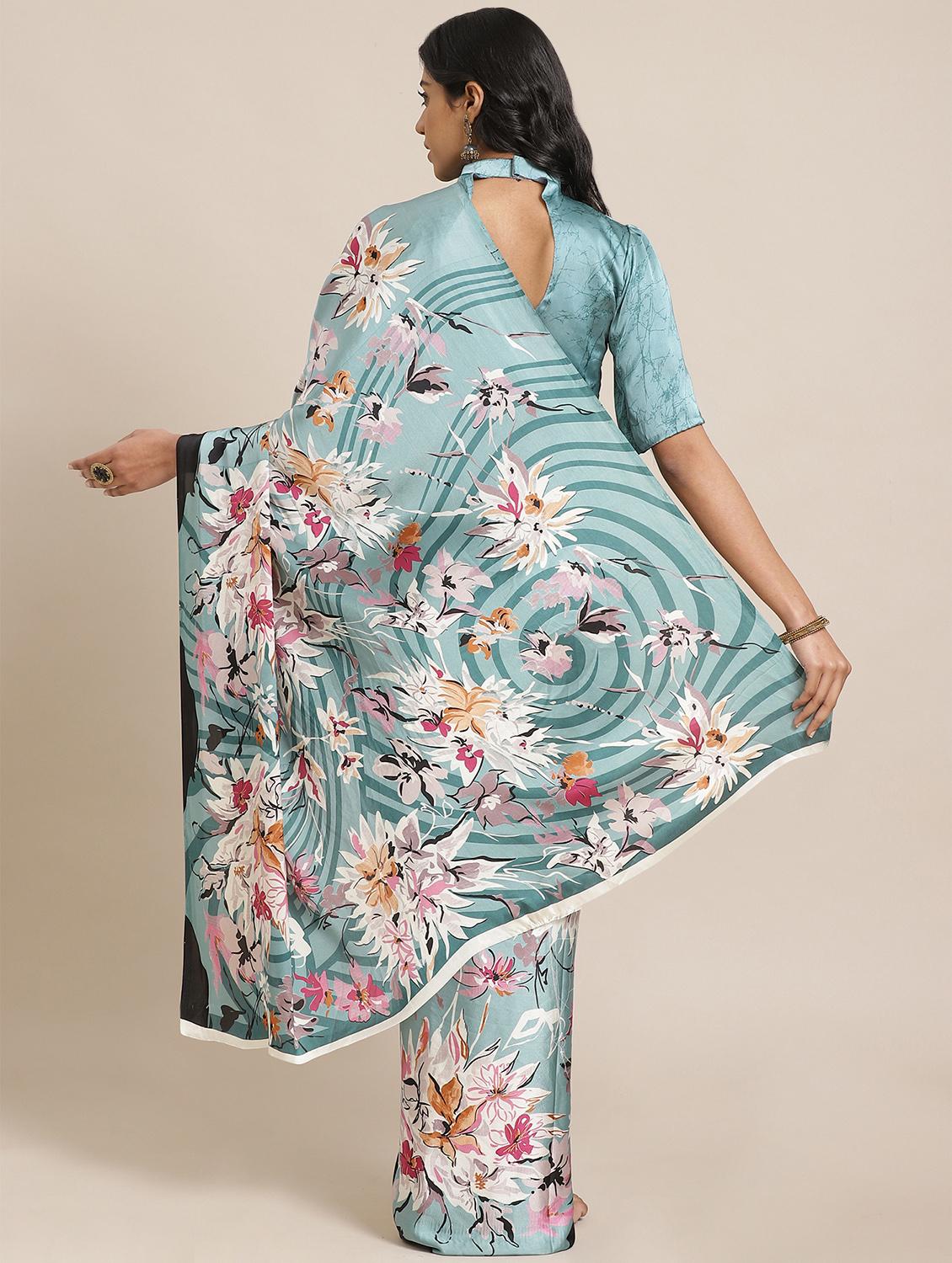floral printed saree with blouse - 17563013 - Zoom Image - 2