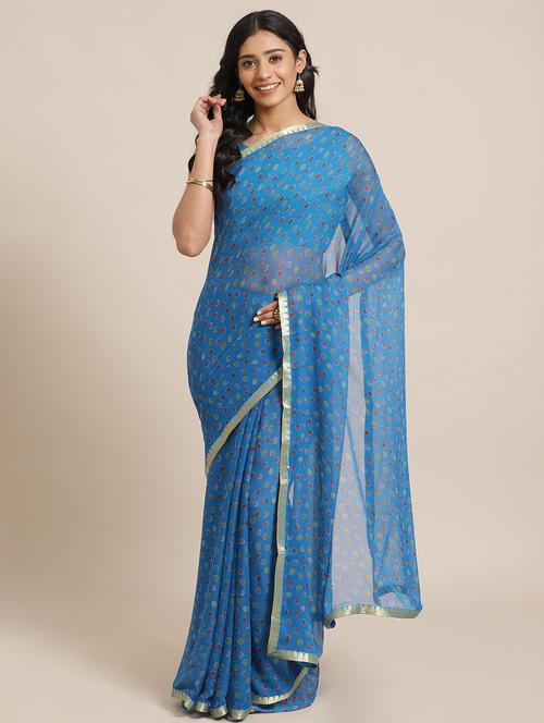 bordered printed saree with blouse - 17563019 - Standard Image - 1
