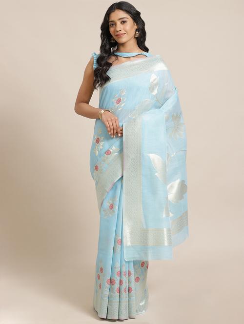 floral woven saree with blouse - 17563020 - Standard Image - 1