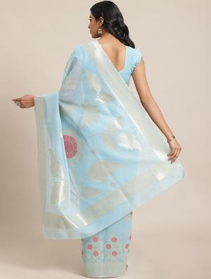 floral woven saree with blouse - 17563020 - Standard Image - 2