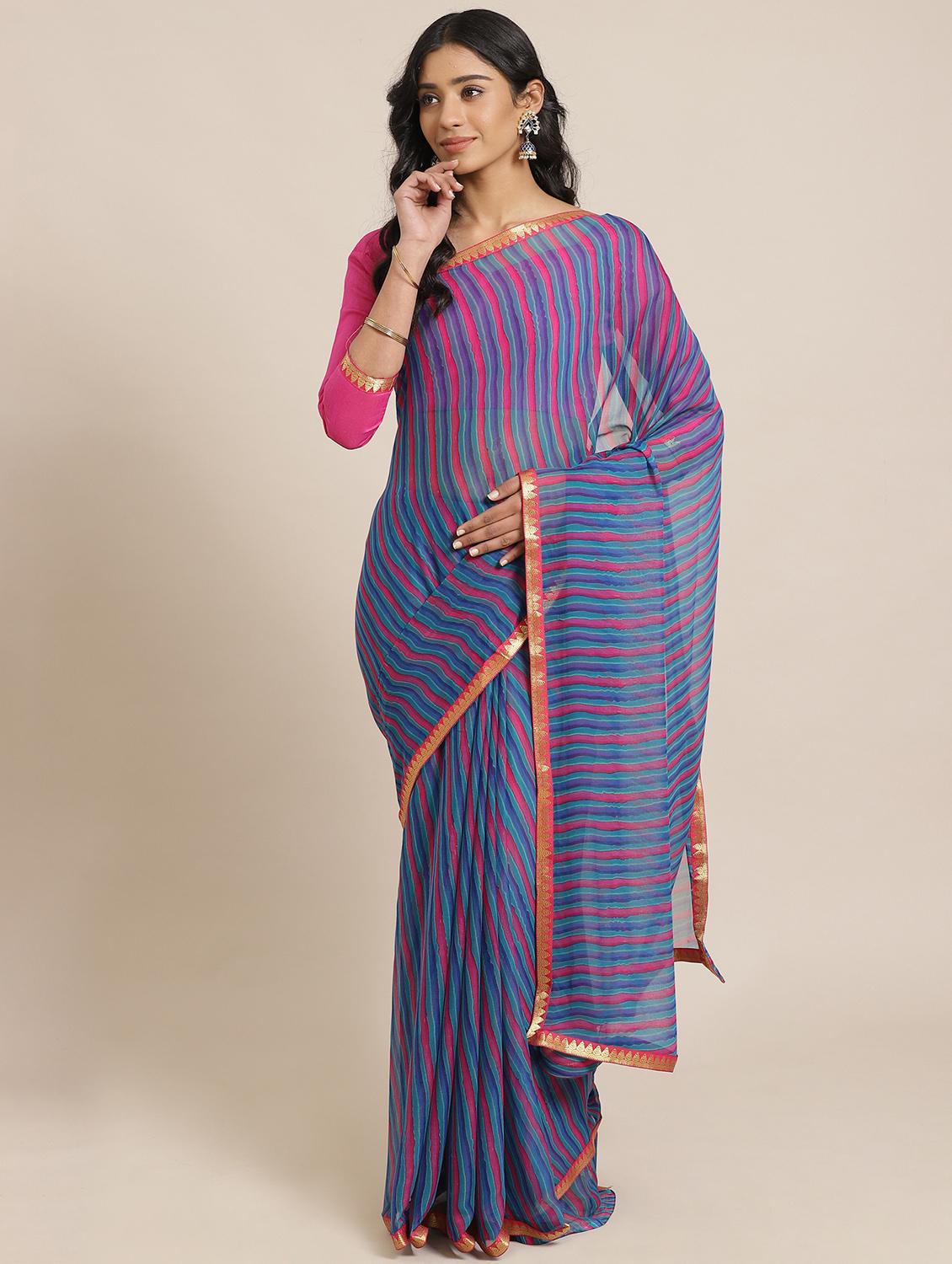 leheriya printed saree with blouse - 17563021 - Zoom Image - 1
