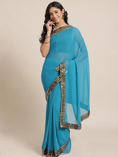 solid bordered saree with blouse - 17563022 - Standard Image - 1